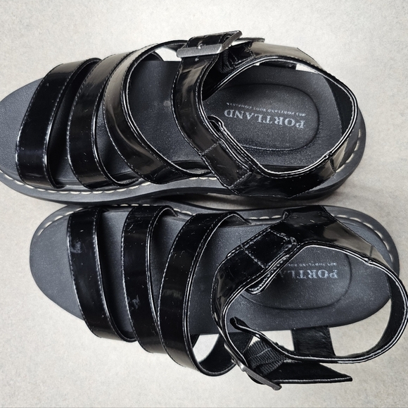 Portland Dolly Women Sz 6.5 black faux leather chunky strappy platform sandals - Picture 5 of 13
